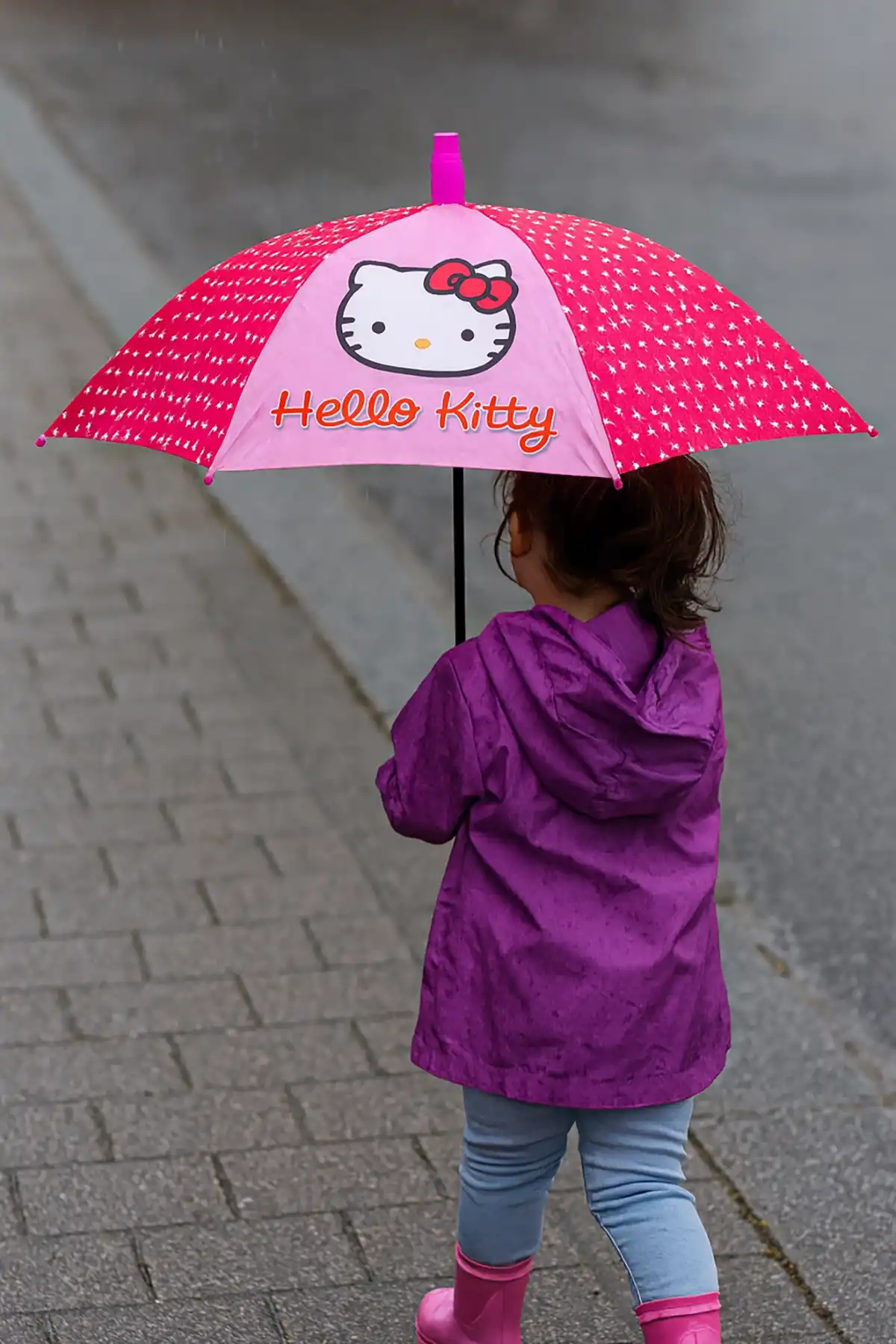 Pembe Renk Karışık Figürlü Kılıflı Çocuk Şemsiye