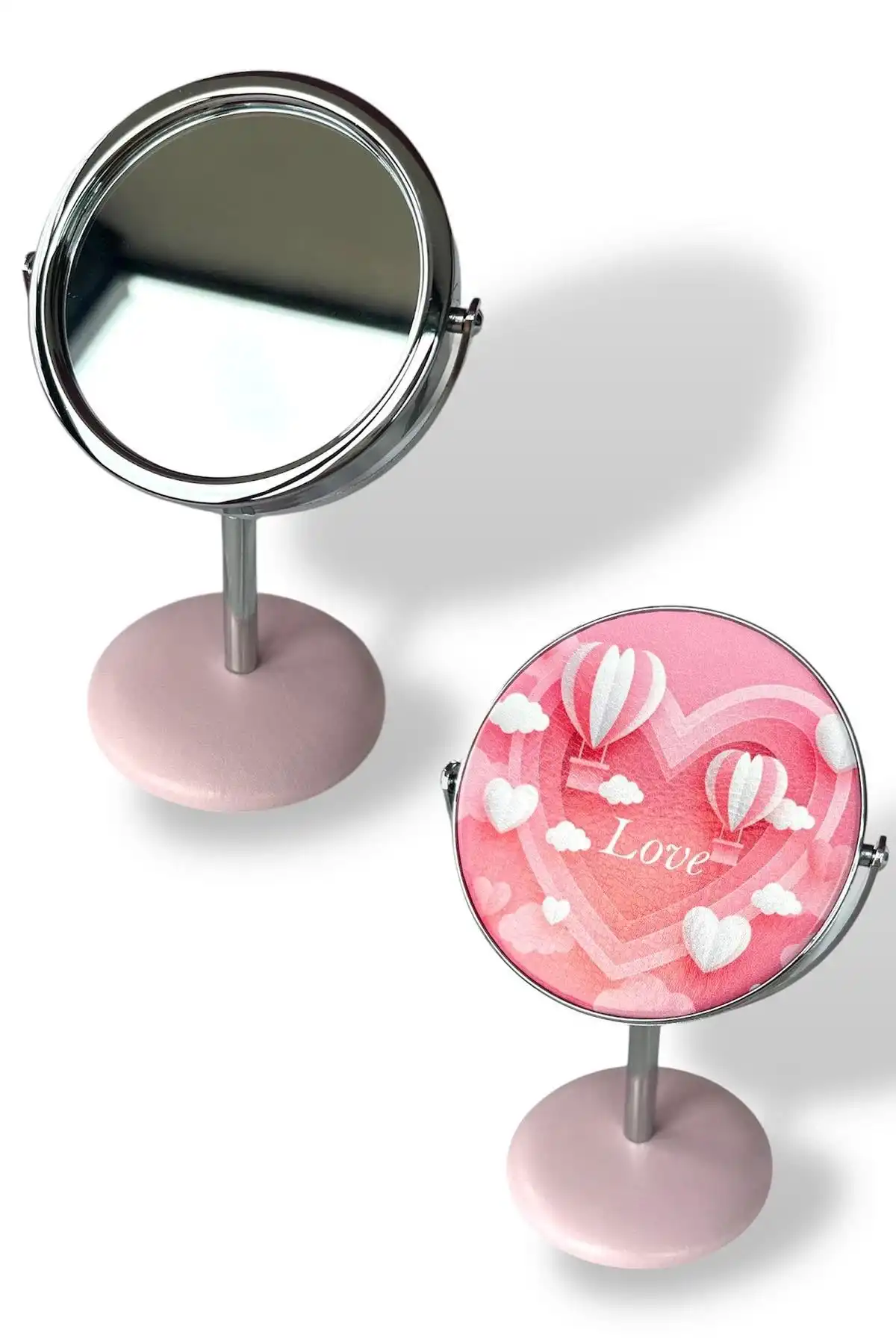 Pembe Renk Love Yazılı Dönebilen Masa Aynası