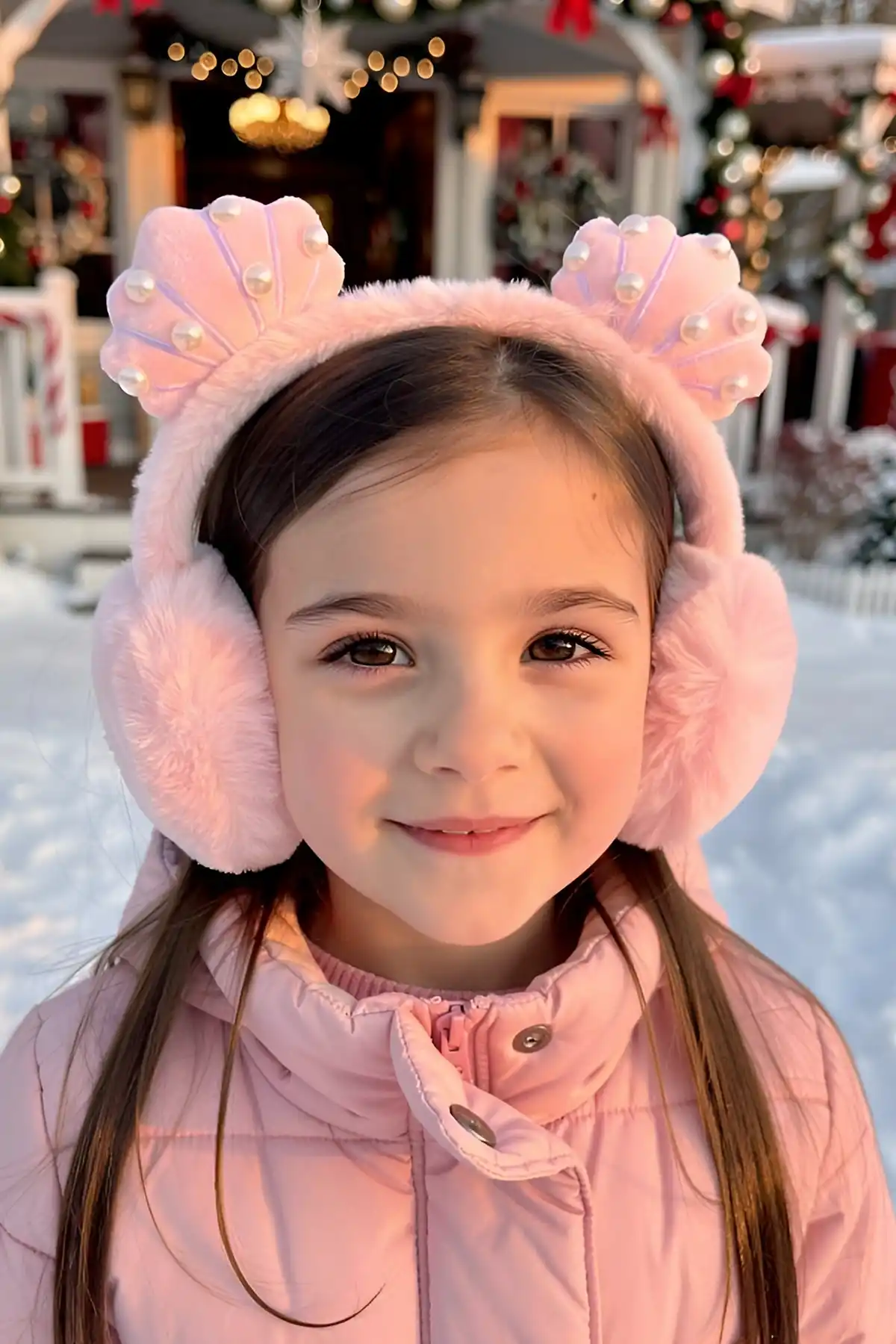 Pembe Renk Midye Figürlü İnci Detaylı Peluş Kulaklık