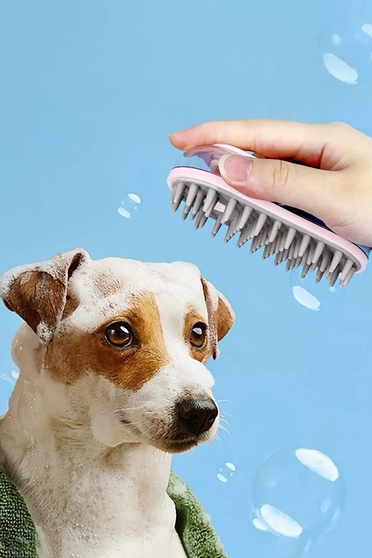 Pembe Renk Silikon Dişli Şampuan Hazneli Evcil Hayvan Banyo Fırçası