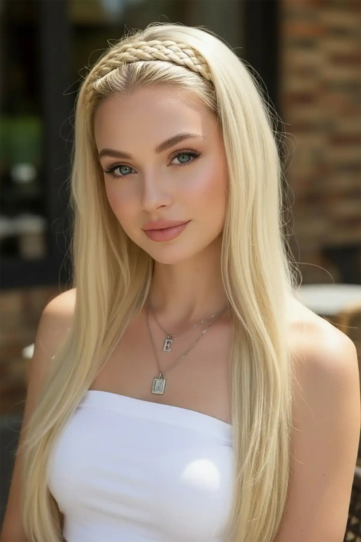 Platin Sarı Renk Örgü Detaylı Taçlı Peruk