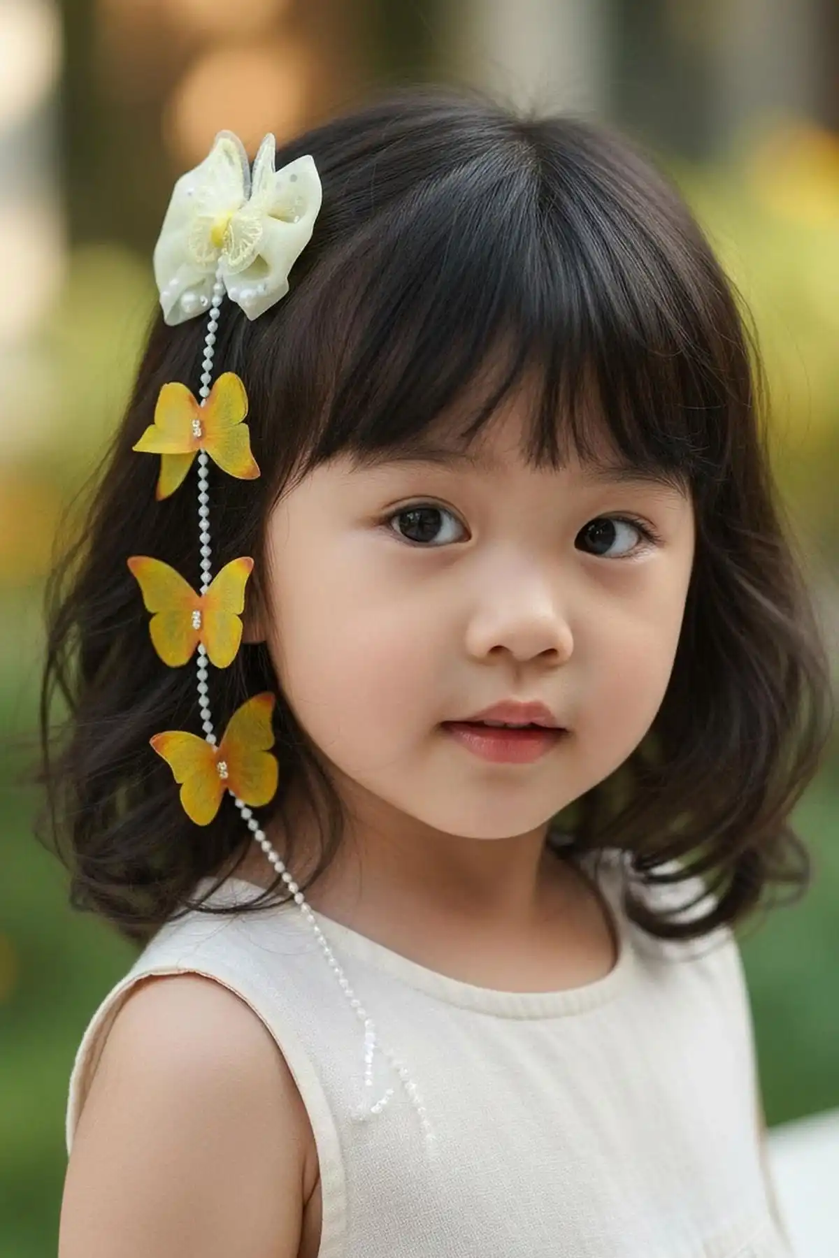 Sarı Renk Kelebek Figürlü İnci Detaylı Çocuk Yan Toka