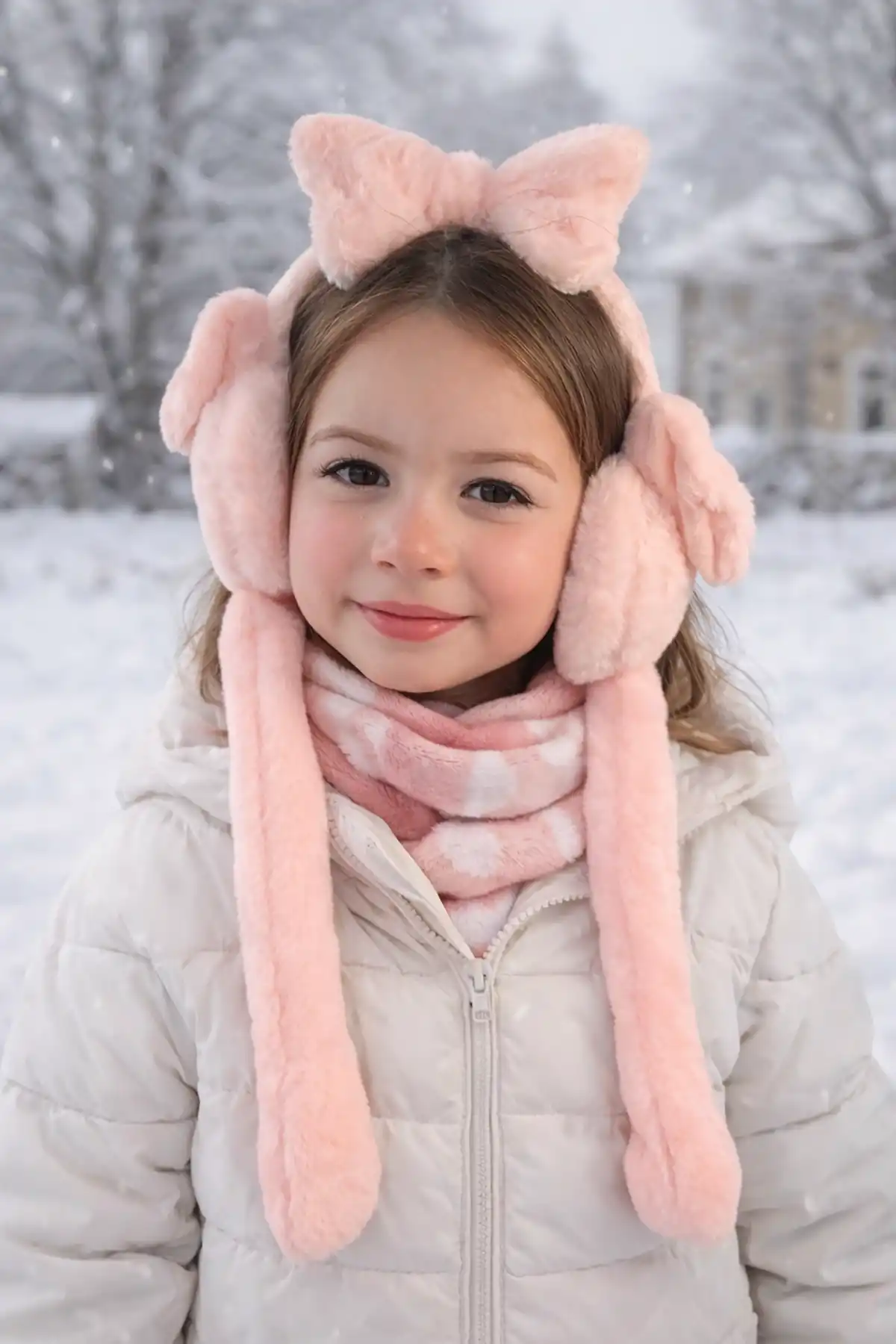 Somon Renk Kurdele Figürlü Kulakları Oynayan Peluş Kulaklık