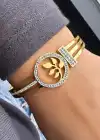 Altın Renk Yaprak Figürlü Çelik Kelepçe Bileklik