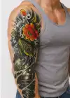 Geçici Balık ve Çiçek Kol Dövme Tattoo