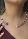 Gümüş Renk Aslan Figürlü İnci Detaylı Metal Choker Kolye