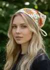 Karışık Renk Çiçek Desenli Örgü Bandana