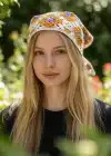 Karışık Renk Çiçek Desenli Örgü Bandana
