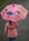 Pembe Renk Karışık Figürlü Kılıflı Çocuk Şemsiye