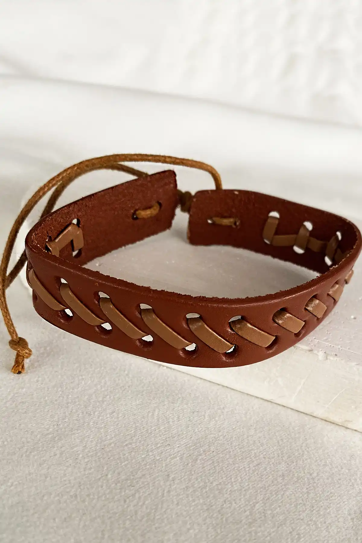 Açık Kahverengi Erkek Deri Bileklik