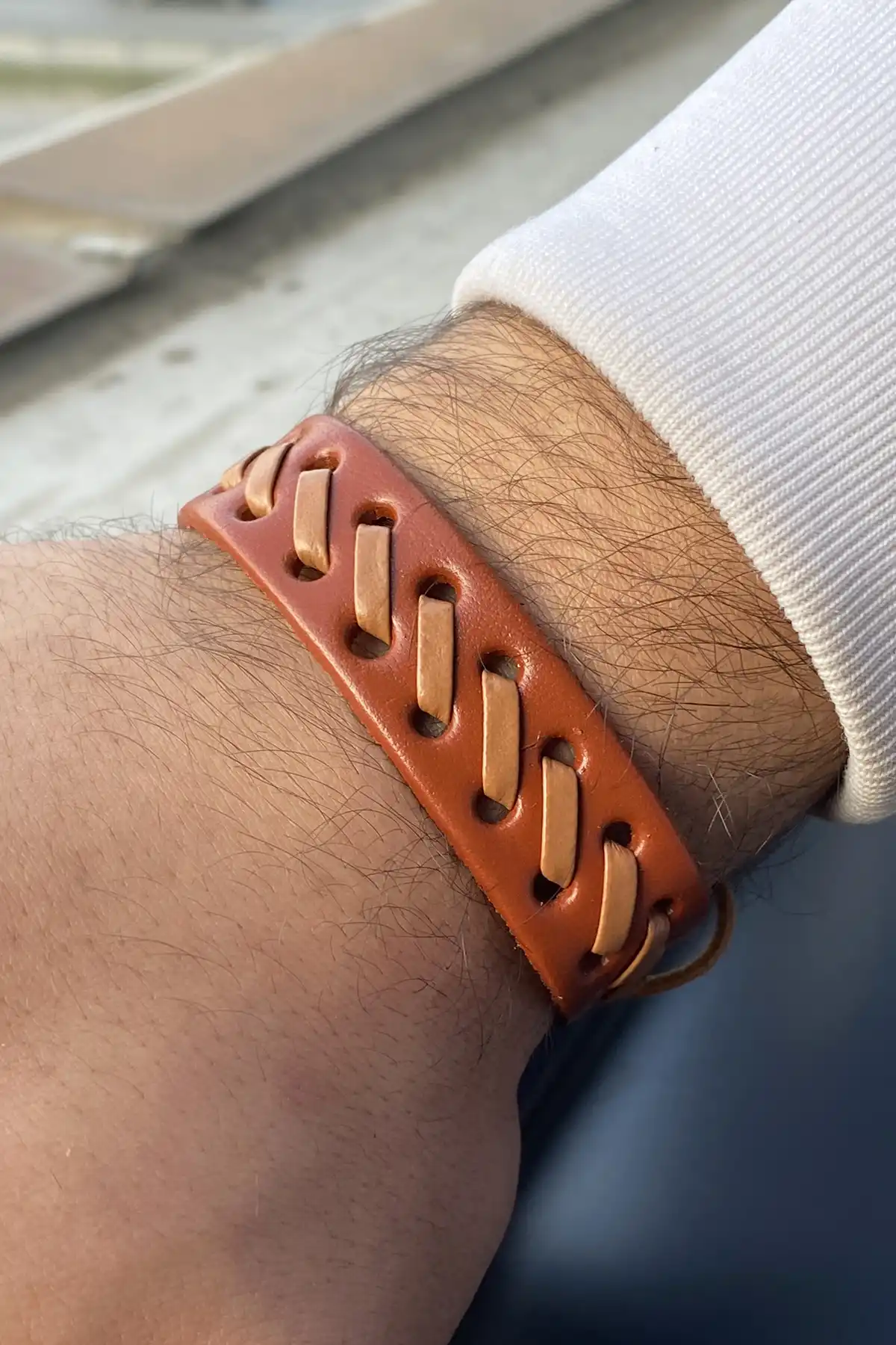 Açık Kahverengi Erkek Deri Bileklik