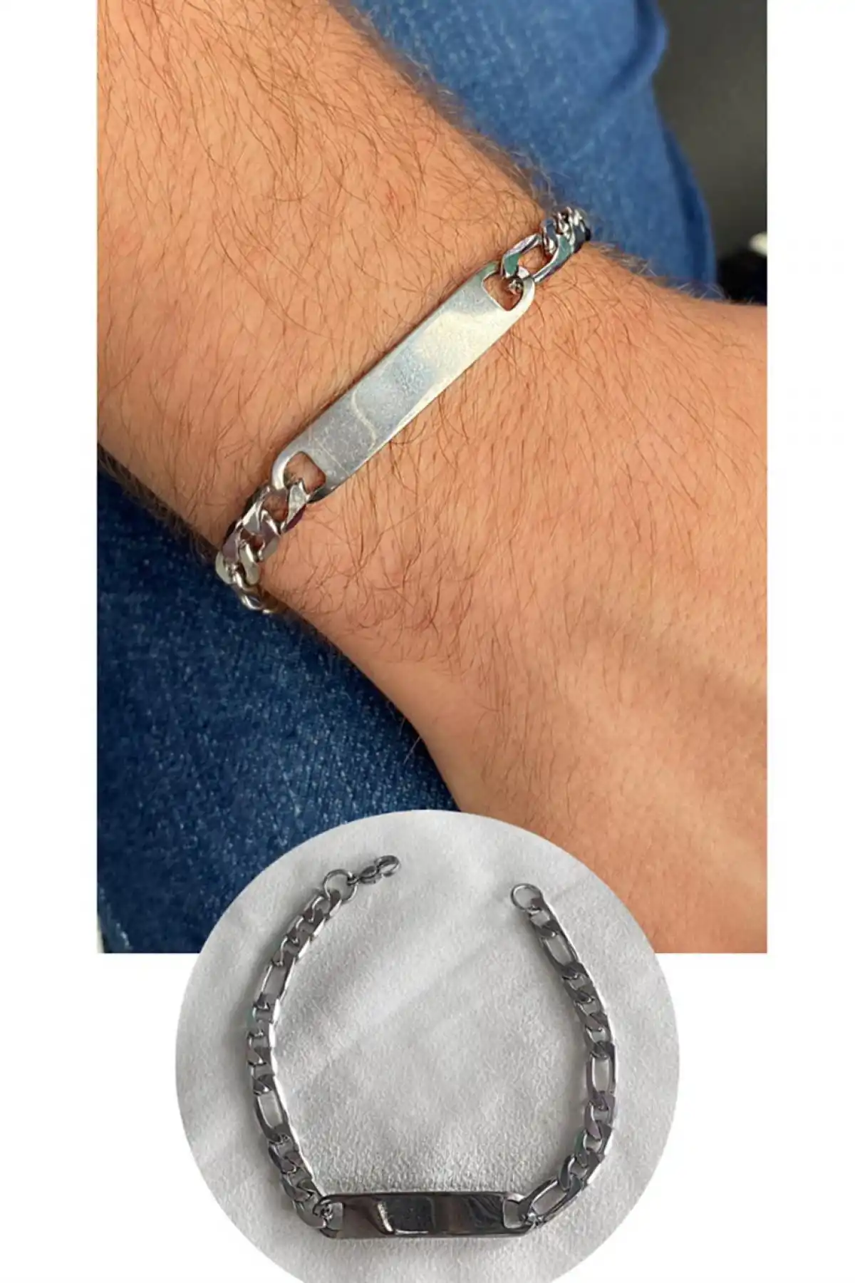 Gümüş Renk Zincir Çelik Bileklik (Unisex)