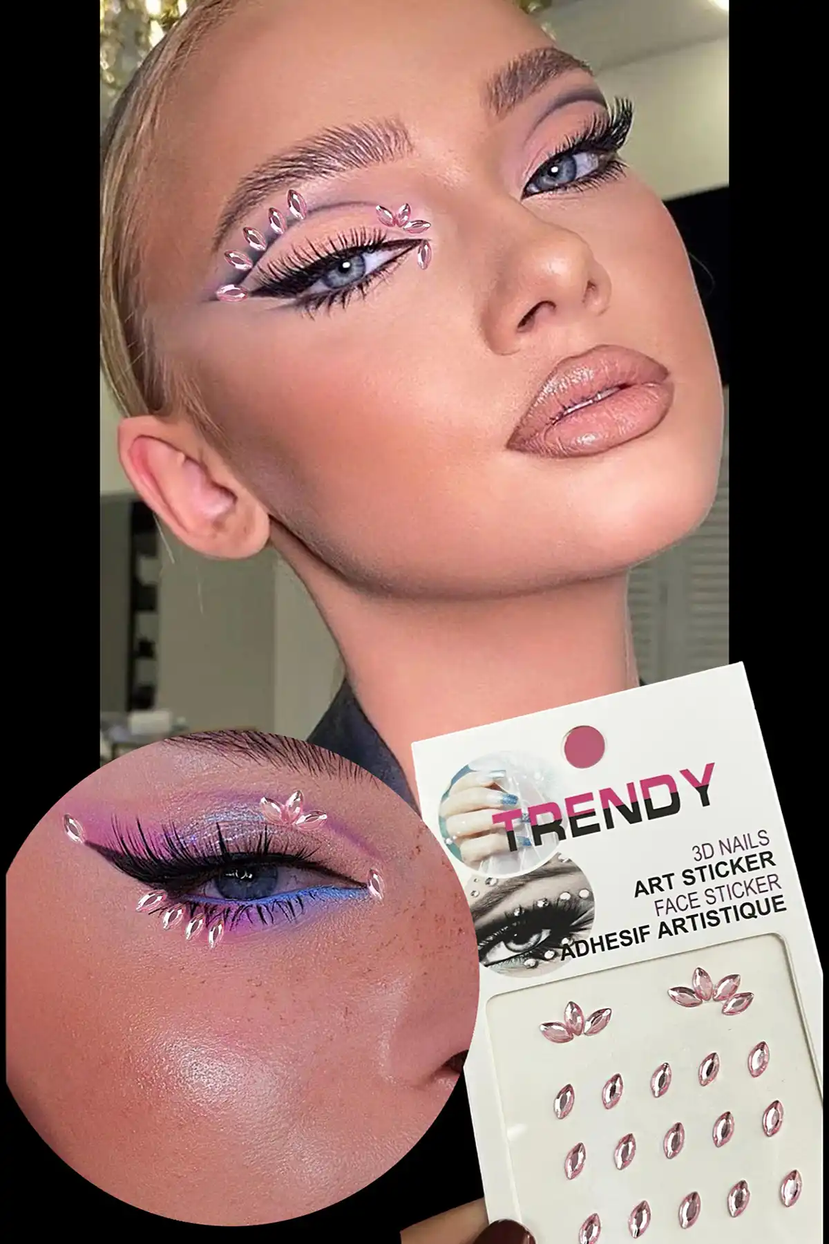 Pembe Renk Vücut Ve Yüz Taşı/ Taşlı Sticker