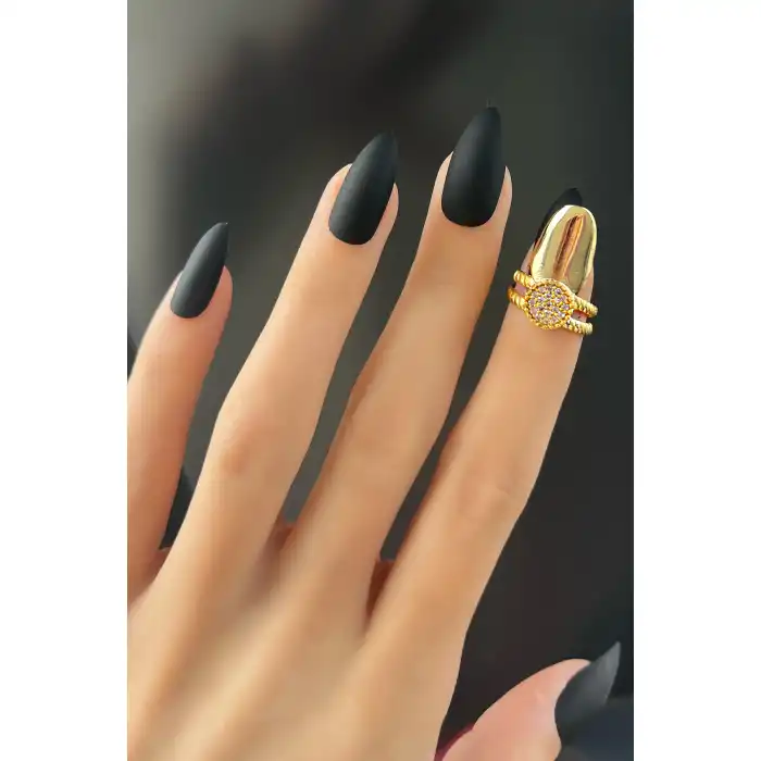 Altın Renk Ayarlanabilir Taşlı Tırnak Yüzük