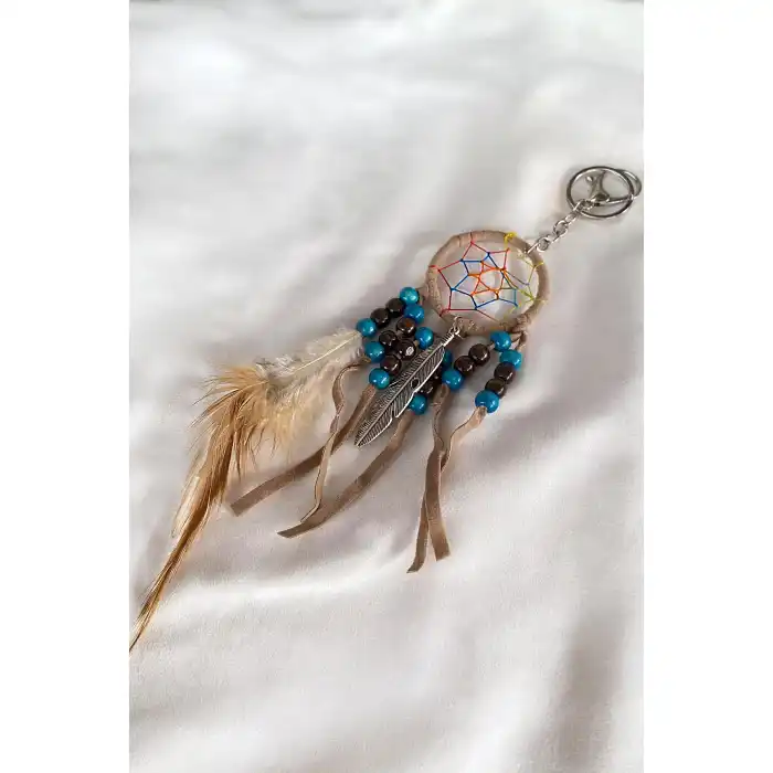 Bej Renk Boncuklu Rüya Kapanı Detaylı Anahtarlık