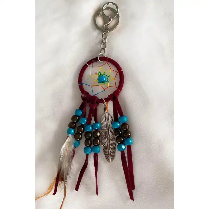 Bordo Renk Boncuklu Rüya Kapanı Detaylı Anahtarlık