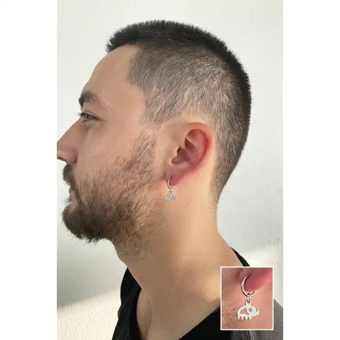 Gümüş Renk Fil Figürlü Sıkıştırmalı Küpe (Tek)