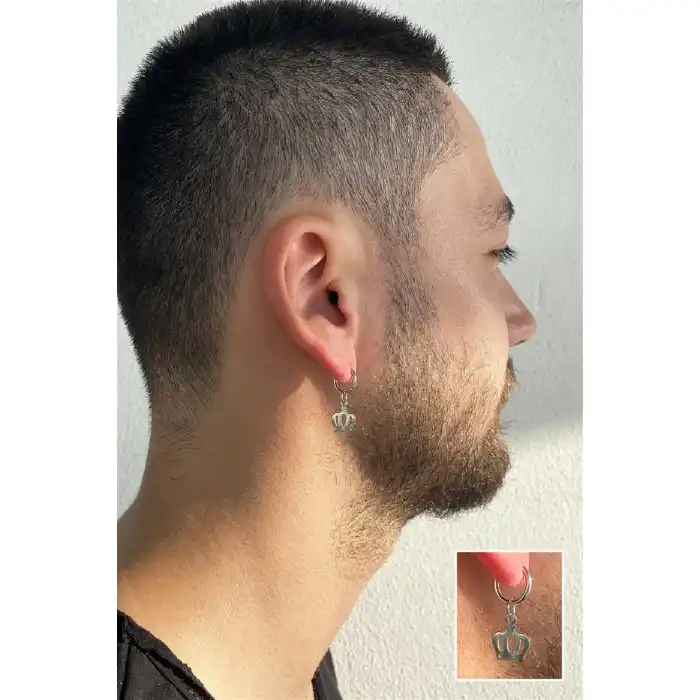 Gümüş Renk Kraliçe Tacı Sıkıştırmalı Küpe (Tek)