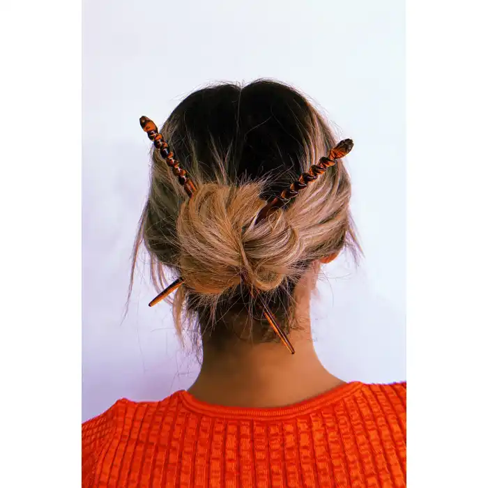 Kahverengi İkili Topuz Tokası