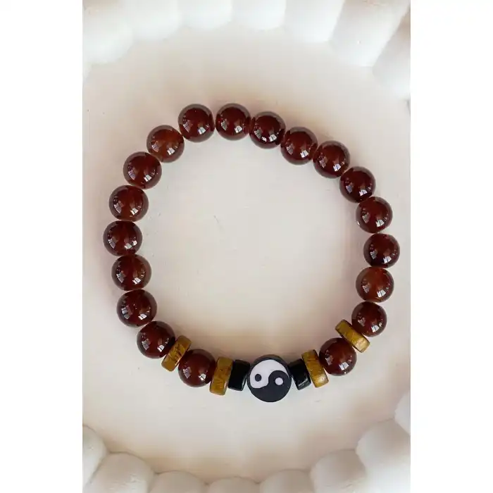 Kahverengi Renk Yin&Yang Figürlü Erkek Bileklik