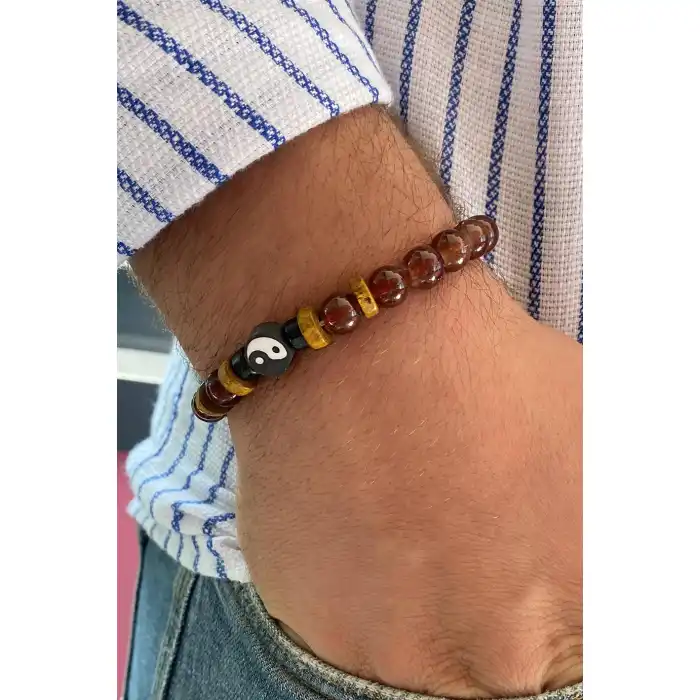 Kahverengi Renk Yin&Yang Figürlü Erkek Bileklik