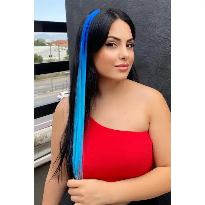 Mavi Renk Ombreli Yan Çıt Çıt Postiş 50 Cm