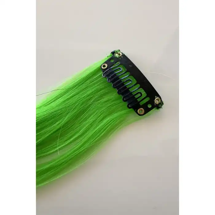 Neon Renk Yan Çıt Çıt Postiş /Yeşil Renk Dalgalı / 45 Cm