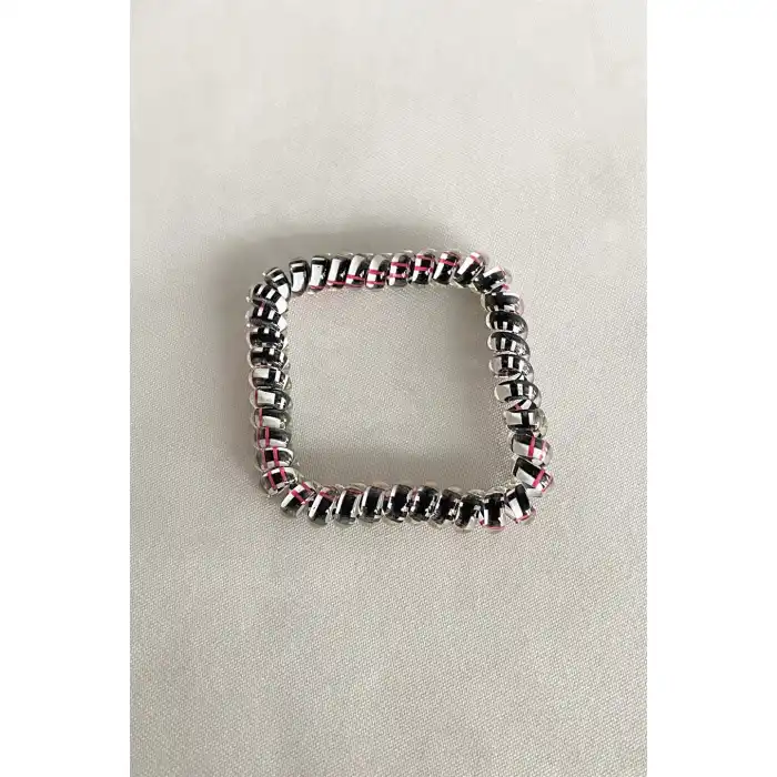 Siyah Renk Pembe Çizgili Helezon Lastik Toka