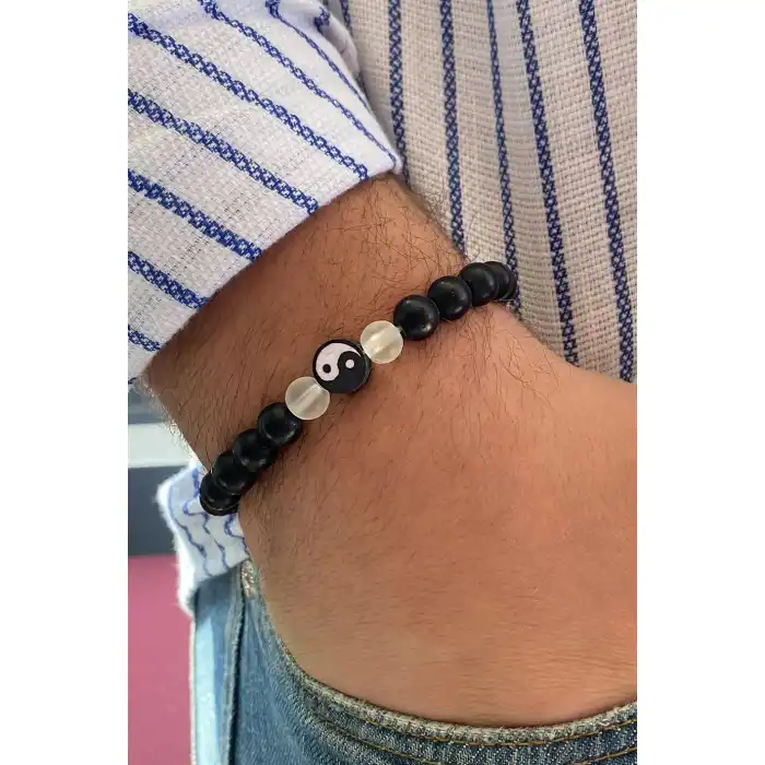 Siyah Renk Yin&Yang Figürlü Erkek Bileklik