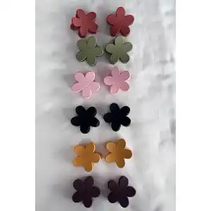 12li Karışık Renk Çicek Figürlü Mandal Toka Set