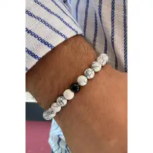 Beyaz Renk Mermer Desenli Erkek Bileklik