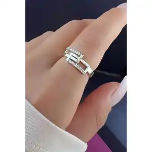 Gümüş Renk Taşlı Ayarlanabilir Yüzük