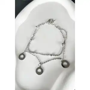 Gümüş Renk Yuvarlak Detaylı İkili Zincirli Halhal