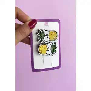 İkili Ananas Figürlü Çocuk Pens Toka Set
