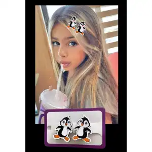 İkili Penguen Figürlü Çocuk Pens Toka Set