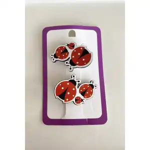 İkili Uğur Böceği Figürlü Çocuk Pens Toka Set