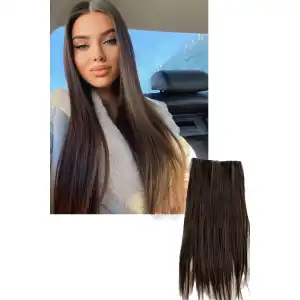 Isıya Dayanıklı Yarım Ay Saç Çıt Çıt / Düz / Koyu Kestane / 60Cm / 110Gr (4#)