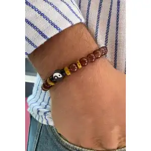 Kahverengi Renk Yin&Yang Figürlü Erkek Bileklik