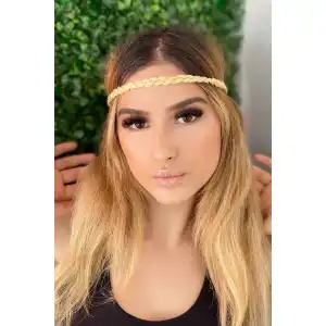 Platin Sarı Renk İnce Örgülü Lastik Bandana