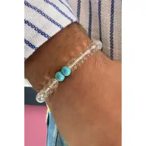 Şeffaf Renk Mavi Boncuk detaylı Erkek Bileklik