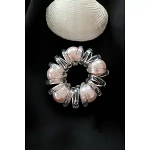 Şeffaf Renk Pudra İnci Detaylı Helezon Lastik Toka