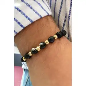 Siyah Ve Altın Renk Boncuk Detaylı Erkek Bileklik