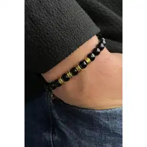 Siyah Renk Boncuklu Erkek Bileklik