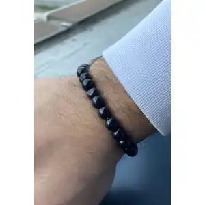 Siyah Renk Boncuklu Erkek Bileklik