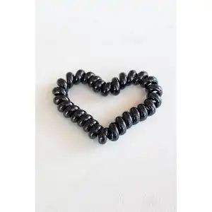 Siyah Renk Kalp Figürlü Helezon Lastik Toka