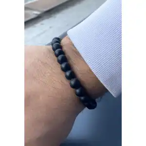 Siyah Renk Mat Boncuklu Erkek Bileklik