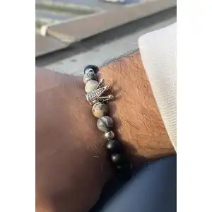 Siyah Renk Taç figürlü Boncuklu Erkek Bileklik