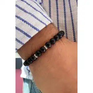 Siyah Renk Taş Detaylı Erkek Bileklik