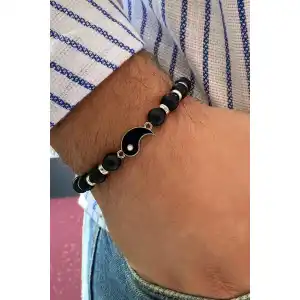 Siyah Renk Yin&Yang Figürlü Erkek Bileklik