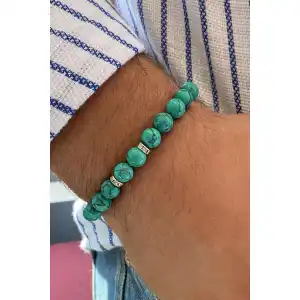 Yeşil Renk Taş Detaylı Erkek Bileklik